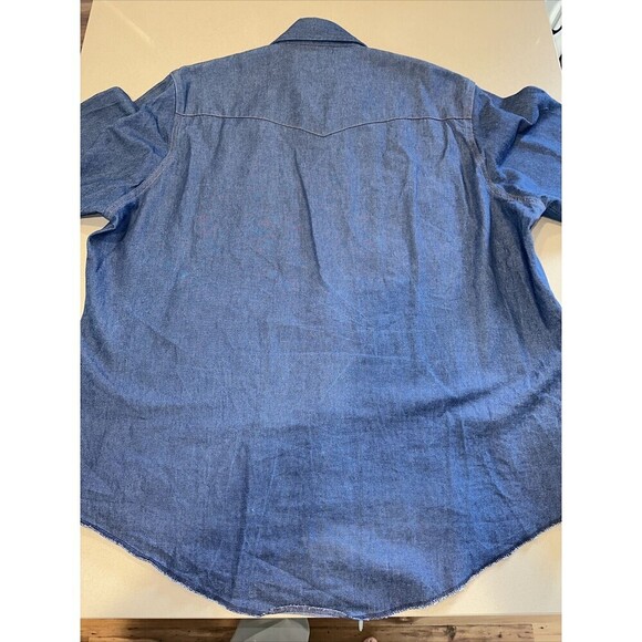 VTG Wrangler Sanforized Blue Denim Men's Pearl Snap Button Western 18x34 Big - Picture 8 of 8
